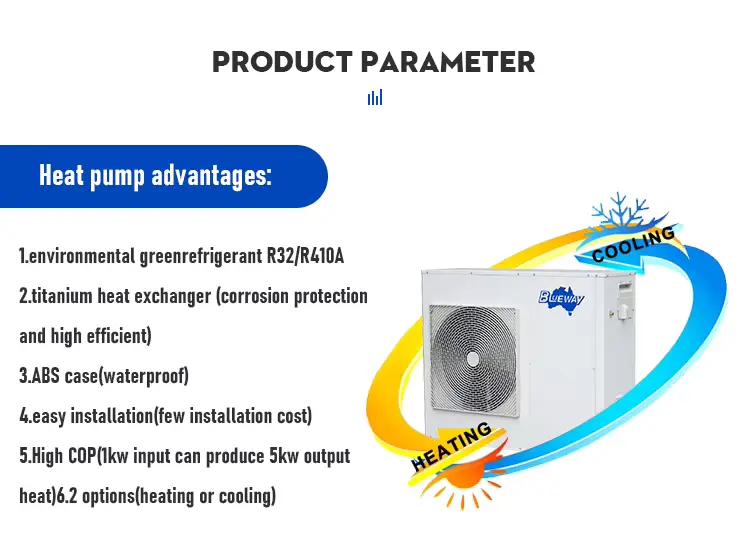 Customized Spa Heating 65kw Electric Heat Pump Inverter Swimming Pool Heater With Warranty 1 Year